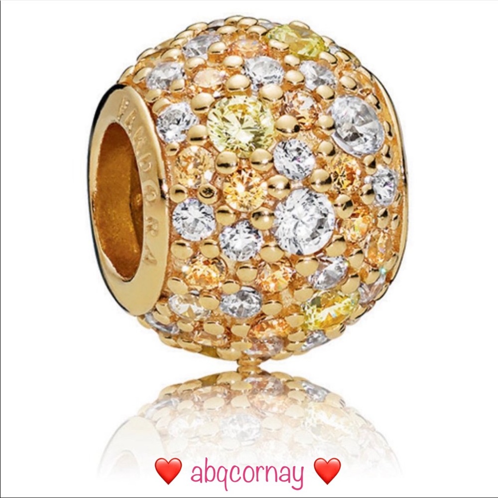EUC Pandora 767052CSY Pandora Shine Golden Mix Pave Ball Charm w/ Zirconia